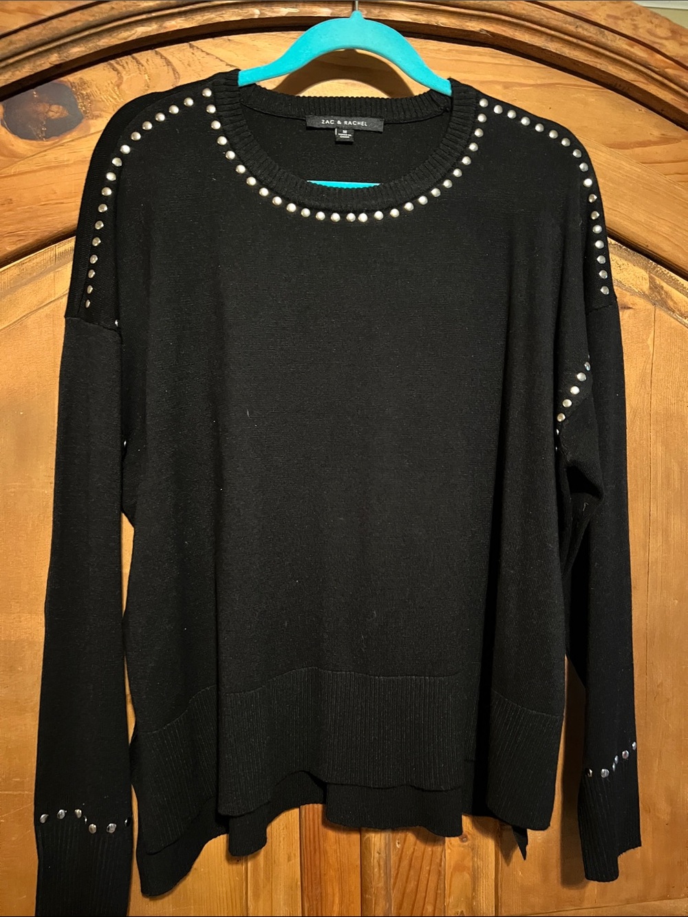 Zac & Rachel Black Crewneck Sweater with Silver Stud Detail